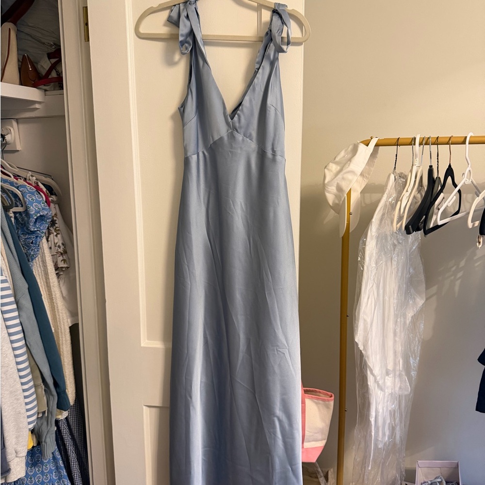 Show Me Your MuMu Pale Blue Satin Tie-Shoulder Maxi Dress